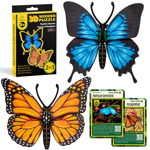 STEM Educational Science Kits for Kids Age 8+,2-in-1 Butterfly 3D Wooden Puzzle for Boys,Girls&Adults,DIY Animal Learning Toys for Family,Funny Gifts for Birthday,Christmas...