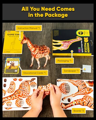 STEM Educational Science Kits for Kids Age 6+,Giraffe 3D Wooden Puzzle for Boys,Girls&Adults,DIY Animal Learning Toys and Games for Family,Funny Gifts for Birthday,Christmas...